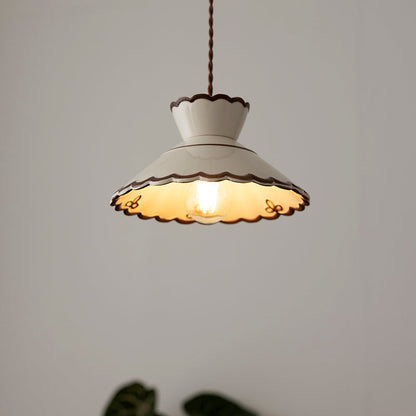 Handcrafted Ceramic Hanging Light with Floral Design 9.6 Inch Diameter Overhead Fixture Adjustable Cord E26 Socket for Dining Area Kitchen C