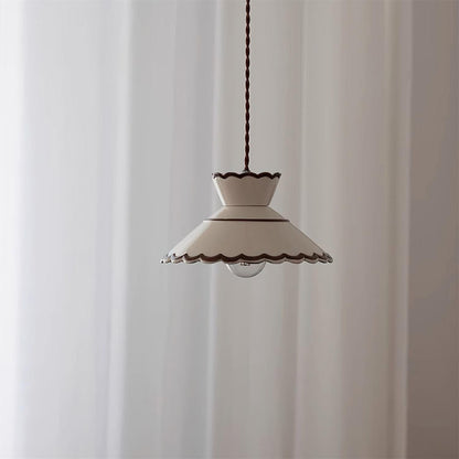 Handcrafted Ceramic Hanging Light with Floral Design 9.6 Inch Diameter Overhead Fixture Adjustable Cord E26 Socket for Dining Area Kitchen C