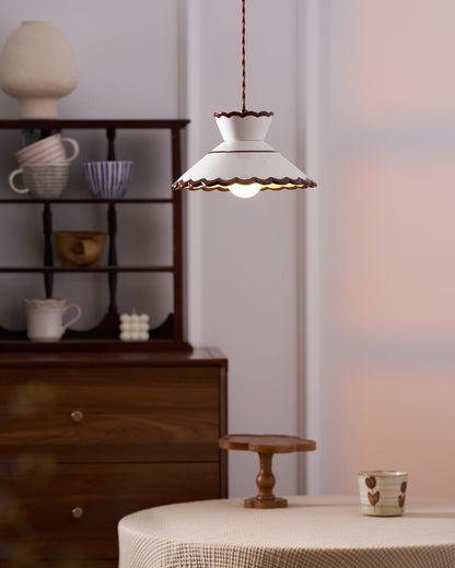 Handcrafted Ceramic Hanging Light with Floral Design 9.6 Inch Diameter Overhead Fixture Adjustable Cord E26 Socket for Dining Area Kitchen C