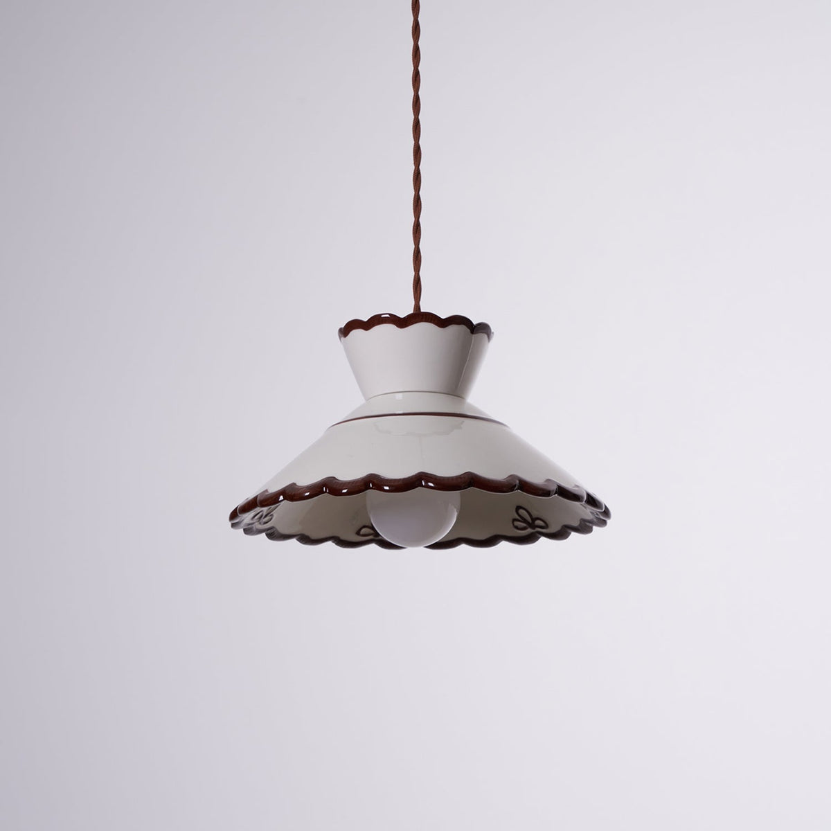 Handcrafted Ceramic Hanging Light with Floral Design 9.6 Inch Diameter Overhead Fixture Adjustable Cord E26 Socket for Dining Area Kitchen C