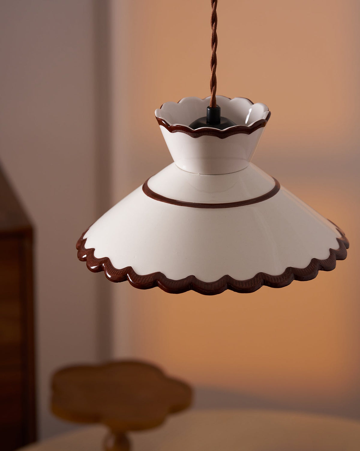 Handcrafted Ceramic Hanging Light with Floral Design 9.6 Inch Diameter Overhead Fixture Adjustable Cord E26 Socket for Dining Area Kitchen C