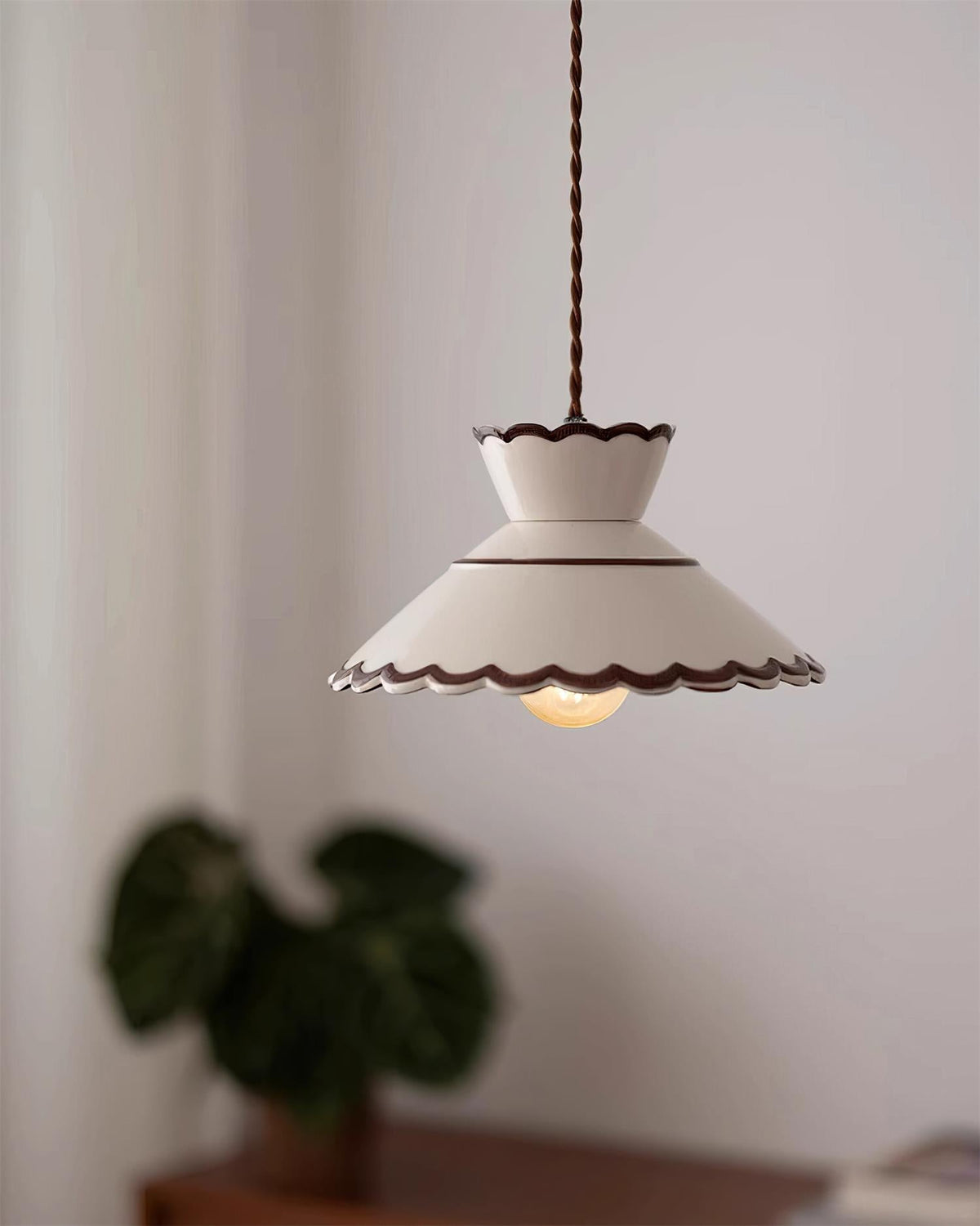 Handcrafted Ceramic Hanging Light with Floral Design 9.6 Inch Diameter Overhead Fixture Adjustable Cord E26 Socket for Dining Area Kitchen C