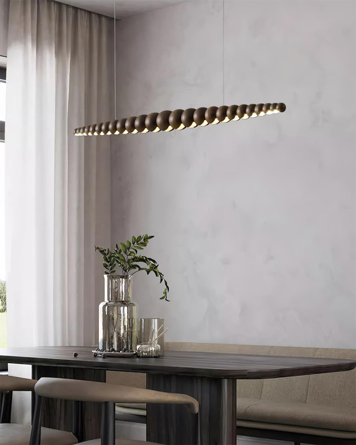 Hanging LED Fixture 46 in Metal Wood Acrylic Globe Pendant 3000K Contemporary Ceiling Light for Kitchen Island Dining Table