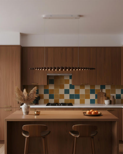 Hanging LED Fixture 46 in Metal Wood Acrylic Globe Pendant 3000K Contemporary Ceiling Light for Kitchen Island Dining Table