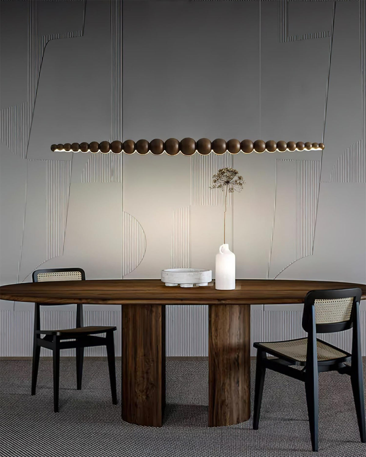 Hanging LED Fixture 46 in Metal Wood Acrylic Globe Pendant 3000K Contemporary Ceiling Light for Kitchen Island Dining Table