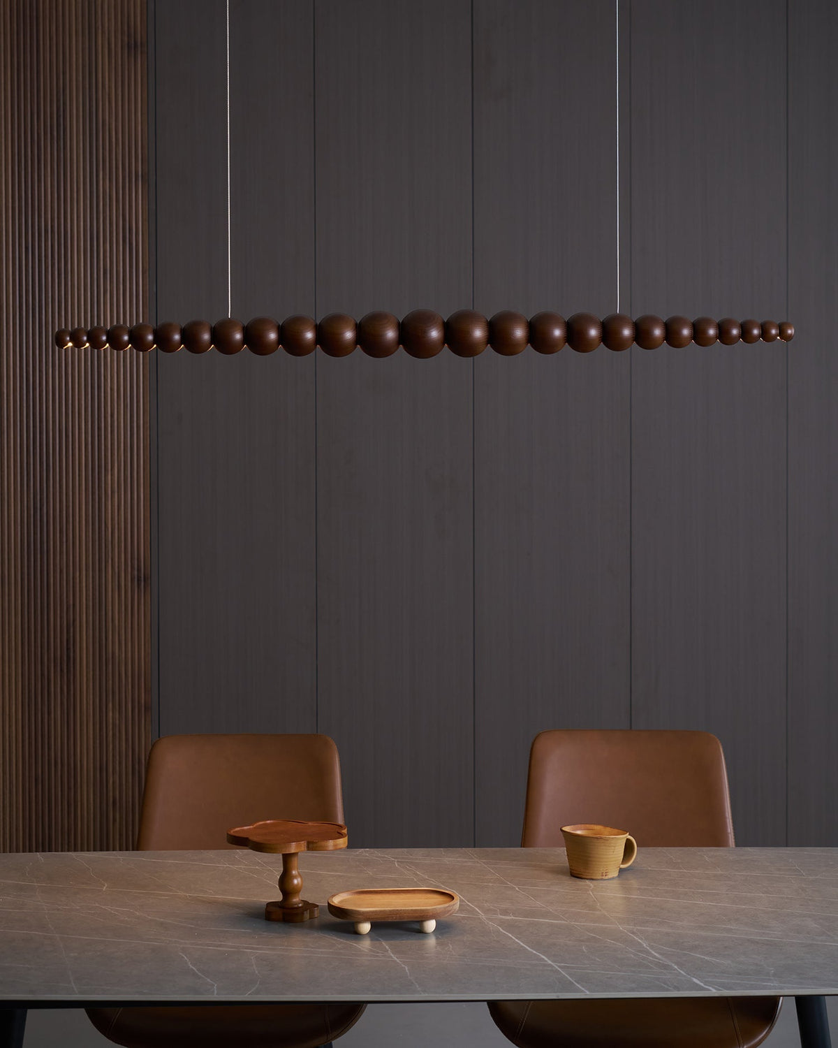 Hanging LED Fixture 46 in Metal Wood Acrylic Globe Pendant 3000K Contemporary Ceiling Light for Kitchen Island Dining Table