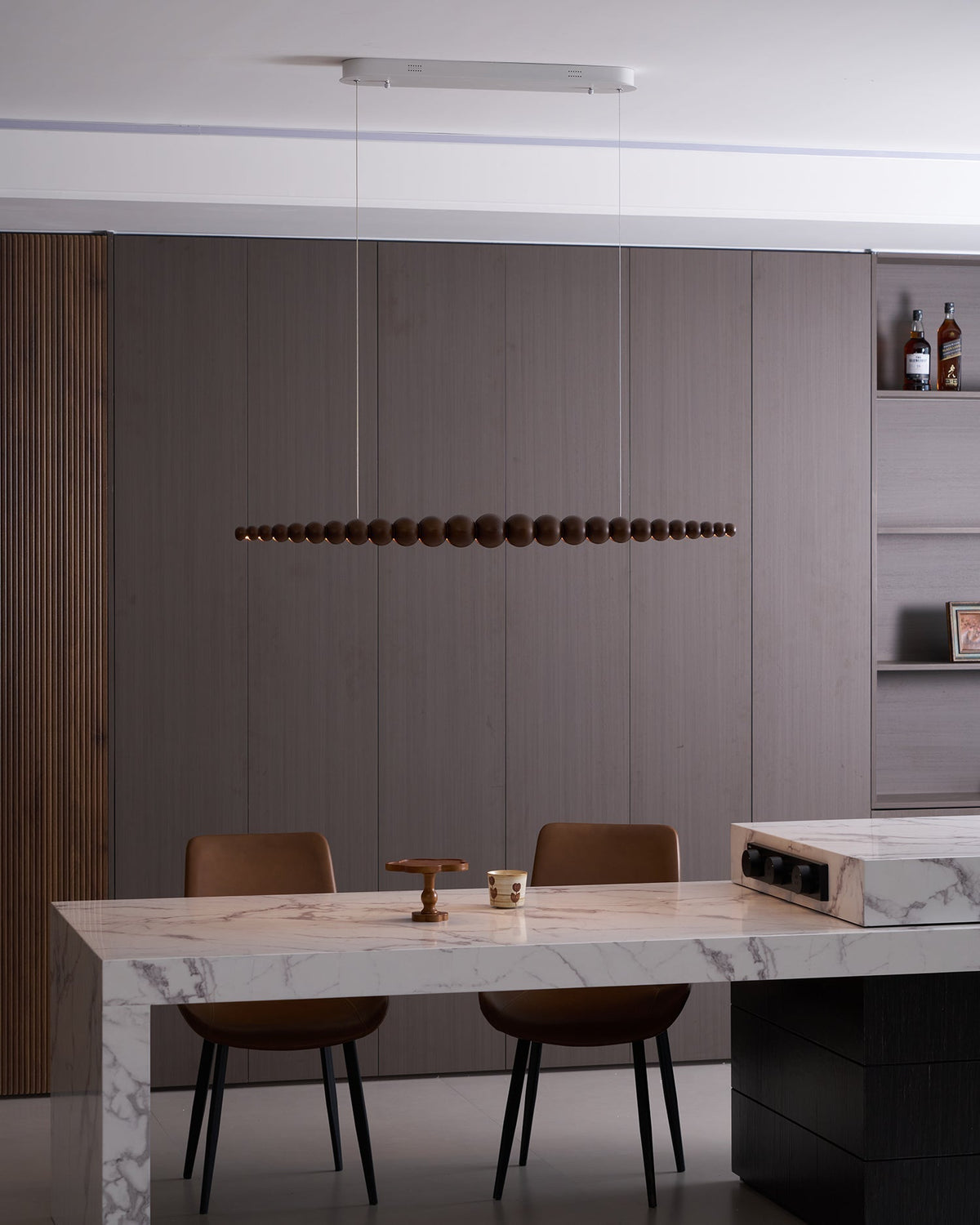 Hanging LED Fixture 46 in Metal Wood Acrylic Globe Pendant 3000K Contemporary Ceiling Light for Kitchen Island Dining Table