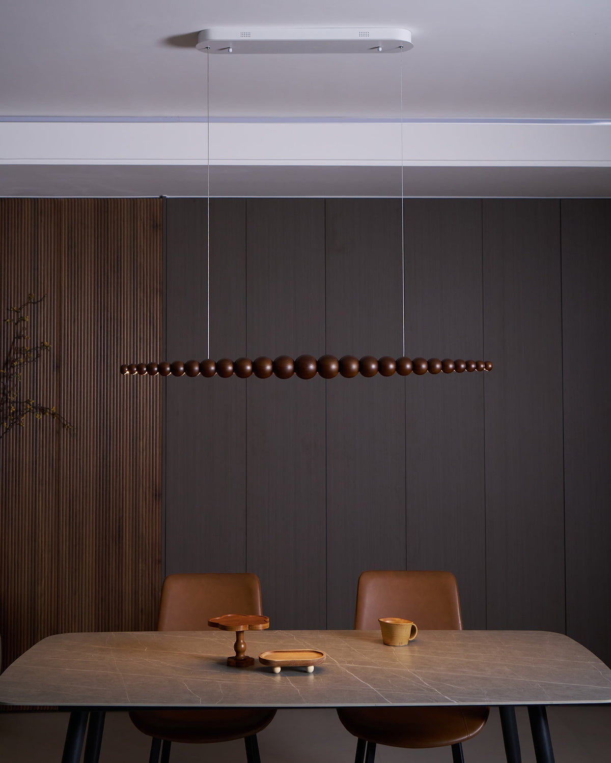 Hanging LED Fixture 46 in Metal Wood Acrylic Globe Pendant 3000K Contemporary Ceiling Light for Kitchen Island Dining Table