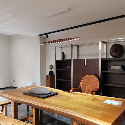 Hanging LED Fixture 46 in Metal Wood Acrylic Globe Pendant 3000K Contemporary Ceiling Light for Kitchen Island Dining Table