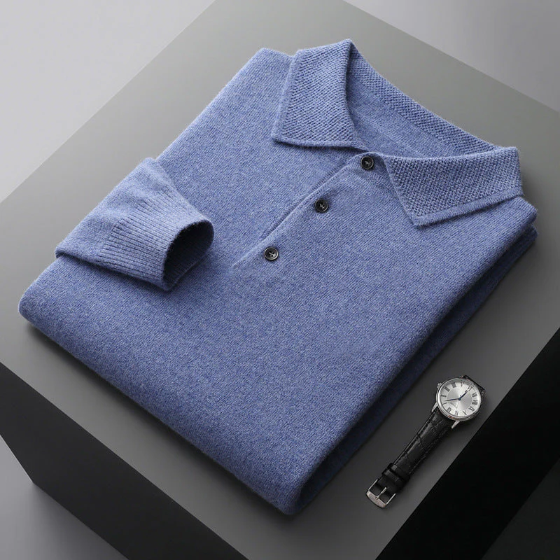 Comfortable Mens Cashmere Polo Shirt Long Sleeve