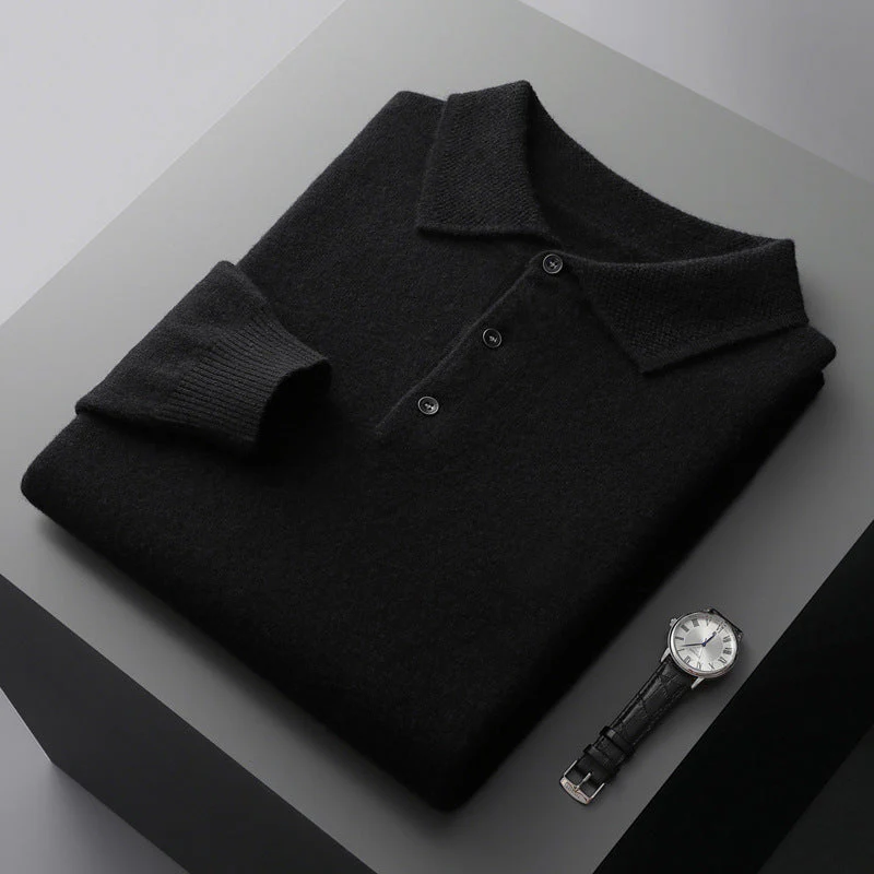 Comfortable Mens Cashmere Polo Shirt Long Sleeve