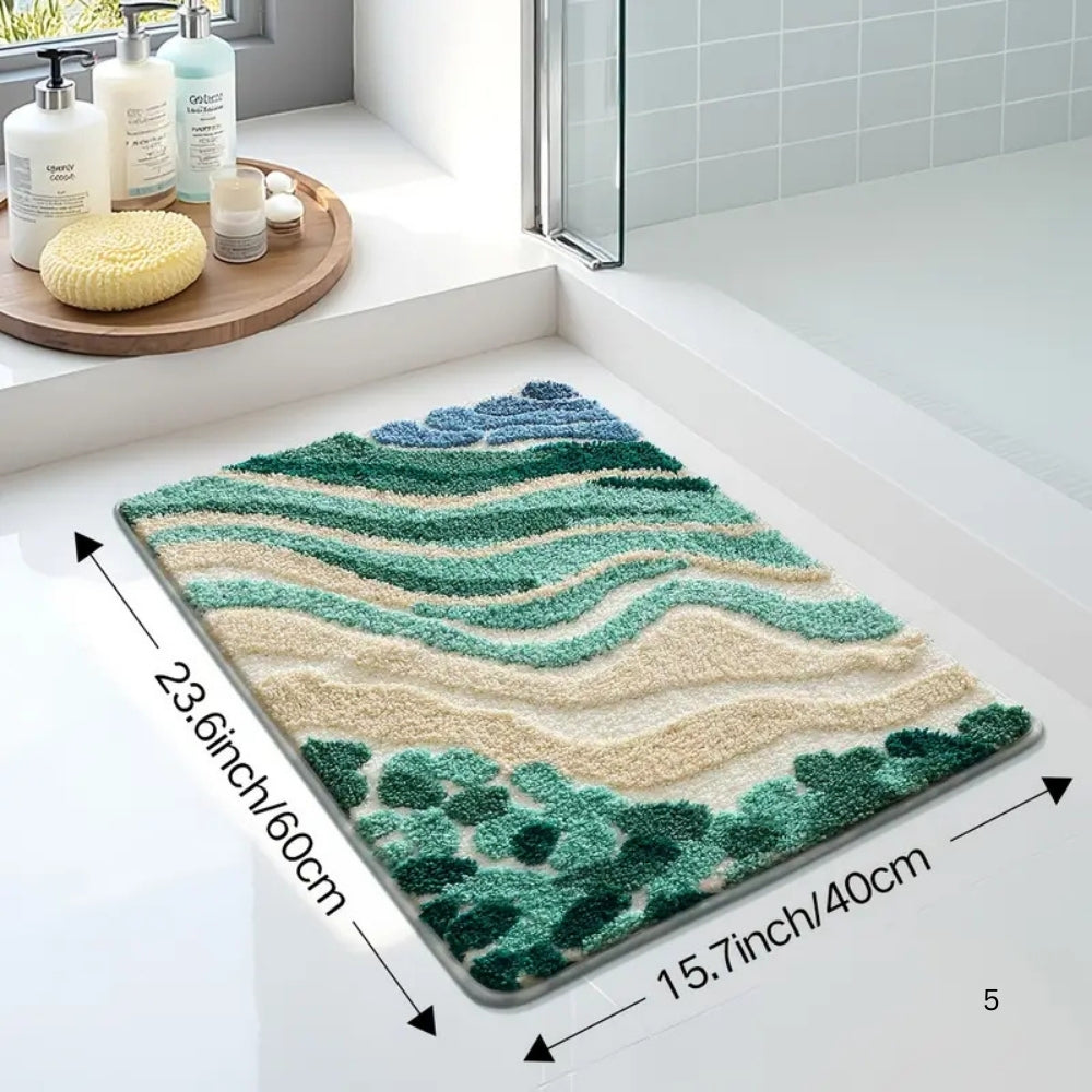 Fiona Bath Mat - Non-Slip Microfiber, Coastal Wavy Design
