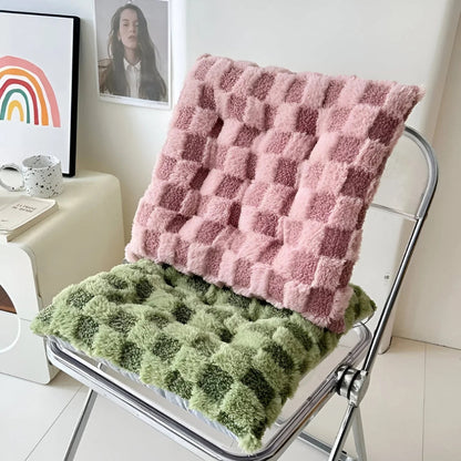 Fiora Cushion - Plush Fur, Checkered Design