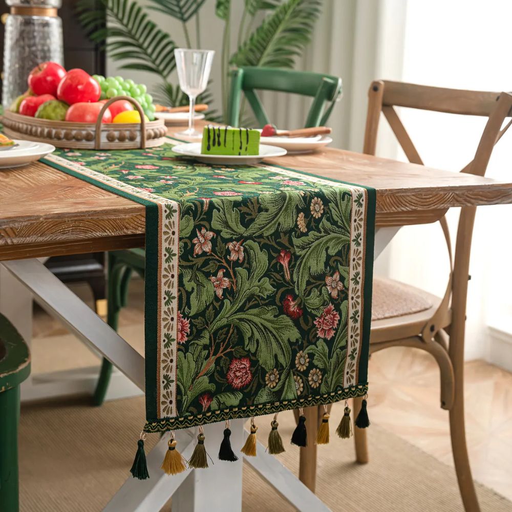 Fiora Table Runner - Embroidered Microfiber Botanical Design