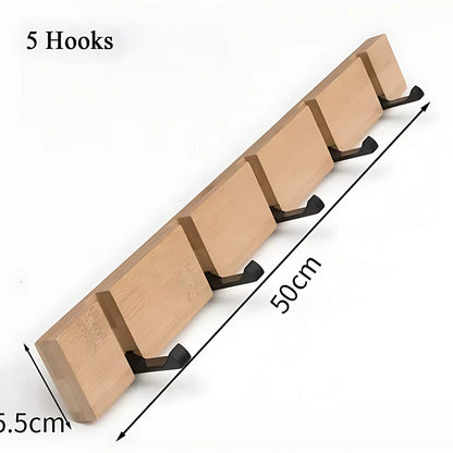Fiora Wall Hook Rack - Natural Bamboo, Space-Saving Coat Hooks for Wall