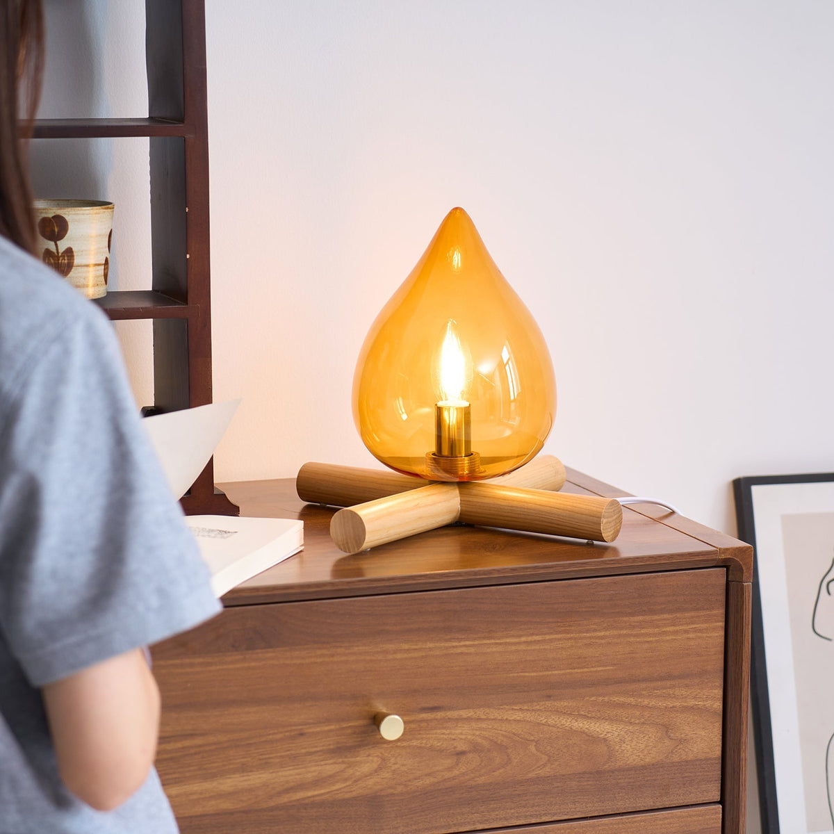 Handcrafted Orb Desk Lamp with Adjustable Color Settings – Wood & Glass Bedside Light for Cozy Home Office Reading Nook Nightstand – 12 Inch