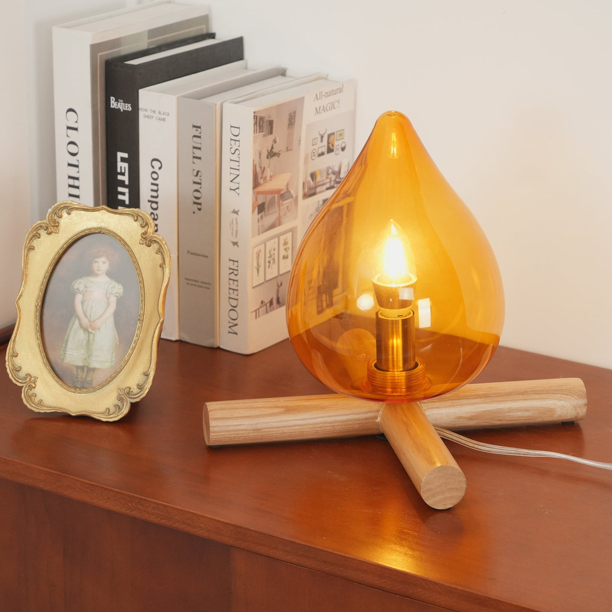 Handcrafted Orb Desk Lamp with Adjustable Color Settings – Wood & Glass Bedside Light for Cozy Home Office Reading Nook Nightstand – 12 Inch