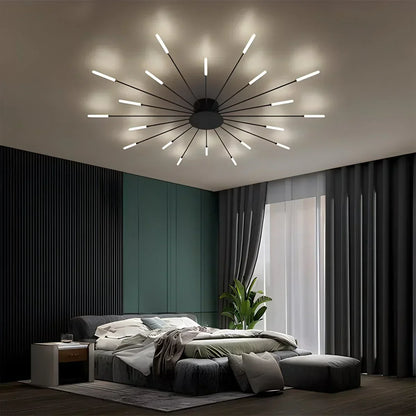 Multi-Arm Metal Flush Mount Light Fixture with Remote Dimmable 20-42 Bulb Points for Open Floor Plans Living Rooms Dining Spaces Contemporar