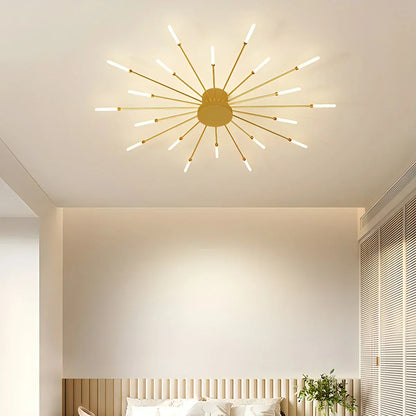 Multi-Arm Metal Flush Mount Light Fixture with Remote Dimmable 20-42 Bulb Points for Open Floor Plans Living Rooms Dining Spaces Contemporar