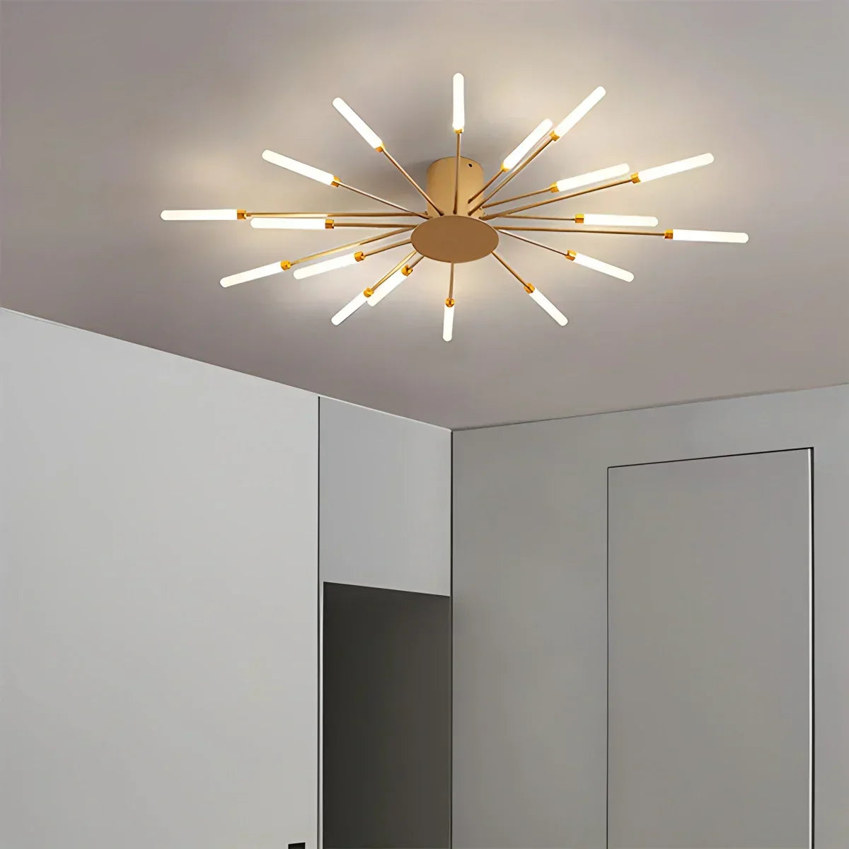 Multi-Arm Metal Flush Mount Light Fixture with Remote Dimmable 20-42 Bulb Points for Open Floor Plans Living Rooms Dining Spaces Contemporar