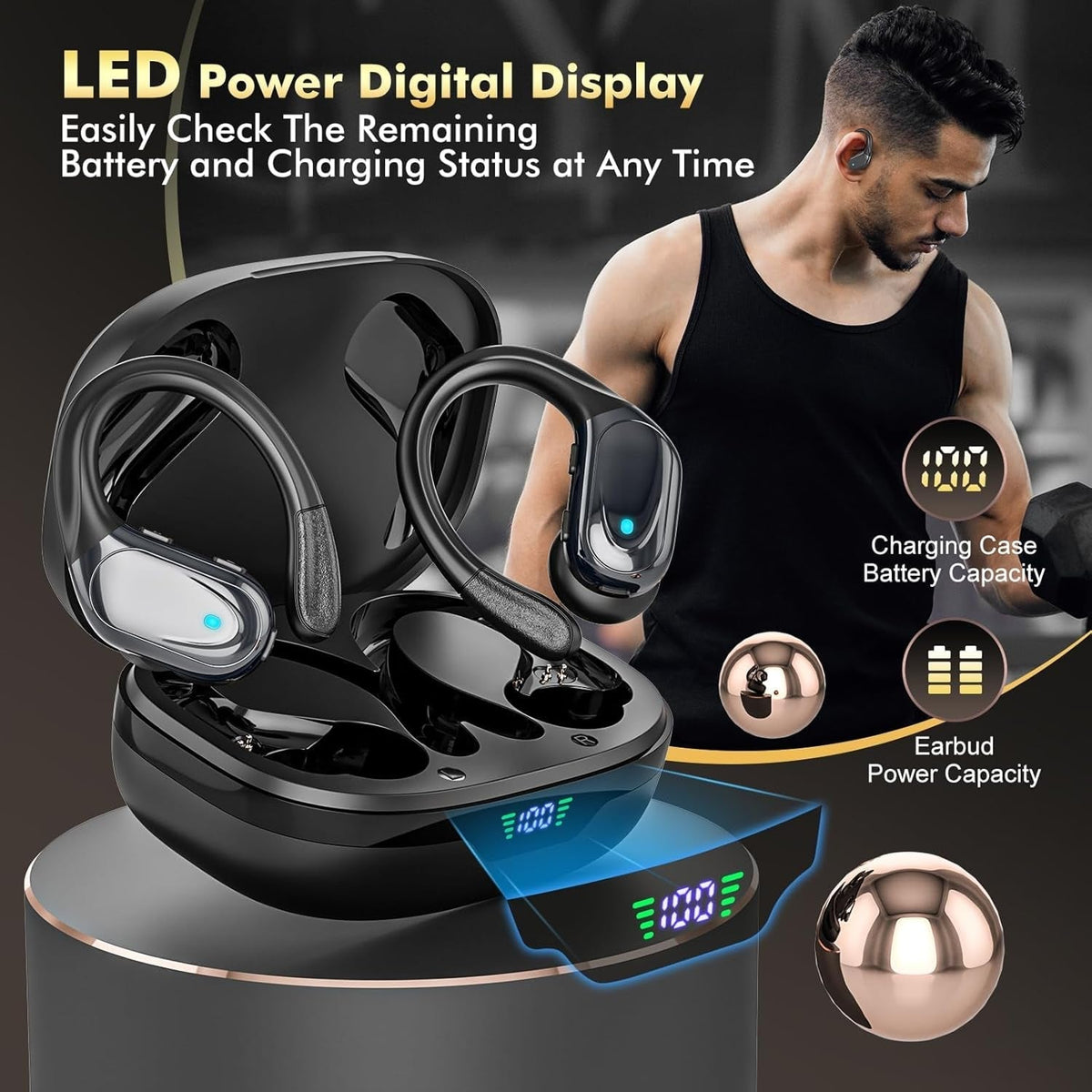 FitSyncbud | Gym Earbuds with Secure-Fit Design & 80-Hour Battery Life | Waterproof Audio for Intense Workouts