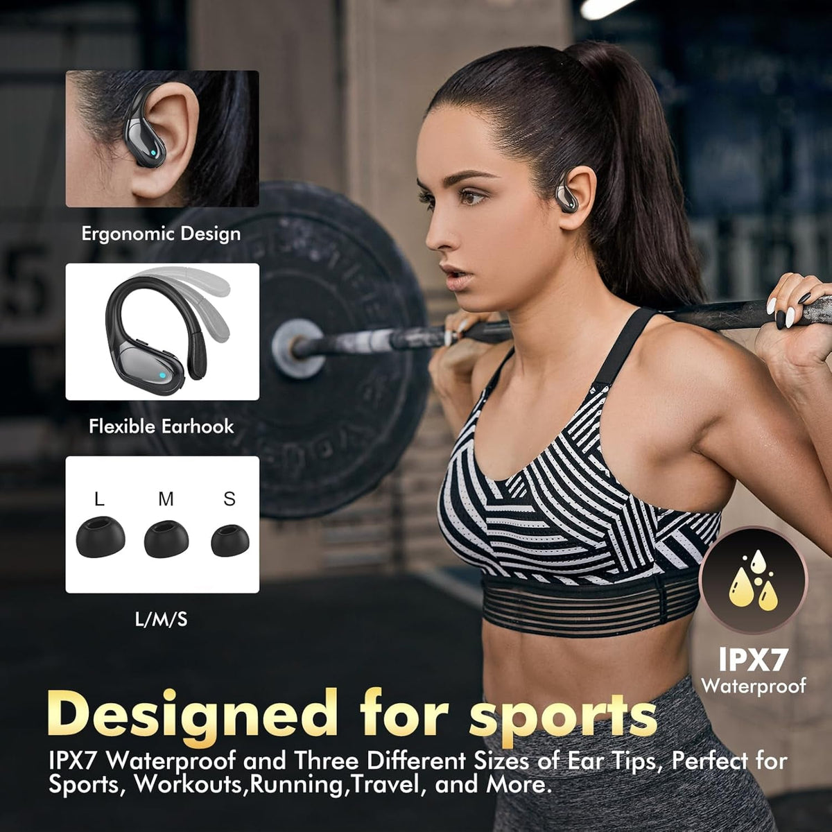 FitSyncbud | Gym Earbuds with Secure-Fit Design & 80-Hour Battery Life | Waterproof Audio for Intense Workouts