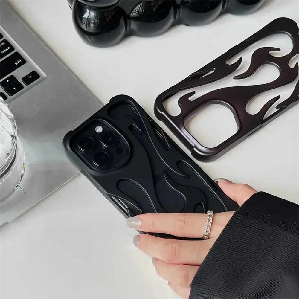 Flame-Patterned Vented iPhone Case with Shock Absorption and Heat Dissipation for iPhone 13, 14, 15, 16, 17, Air, Pro, Pro Max Models