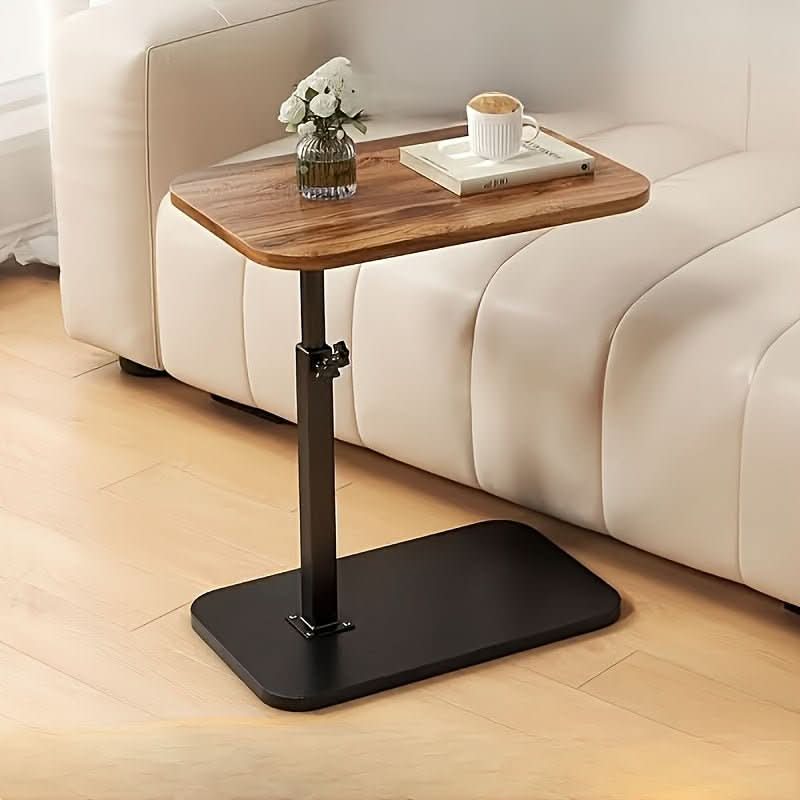 Adjustable Side Table with Height Control for Sofa & Bedside Use in Wood & Metal Frame