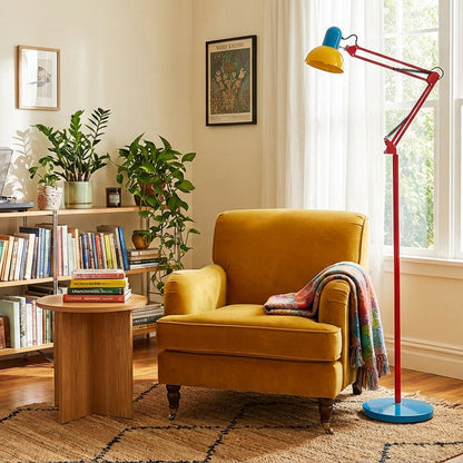 Articulated Task Lamp Standing Light 74 Inches Tall Posable Metal Reading Lamp Blue Red Yellow Colorful Modern Accent for Living Room Office