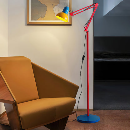 Articulated Task Lamp Standing Light 74 Inches Tall Posable Metal Reading Lamp Blue Red Yellow Colorful Modern Accent for Living Room Office