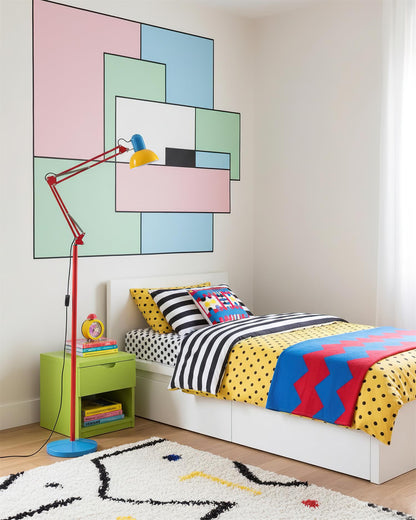 Articulated Task Lamp Standing Light 74 Inches Tall Posable Metal Reading Lamp Blue Red Yellow Colorful Modern Accent for Living Room Office