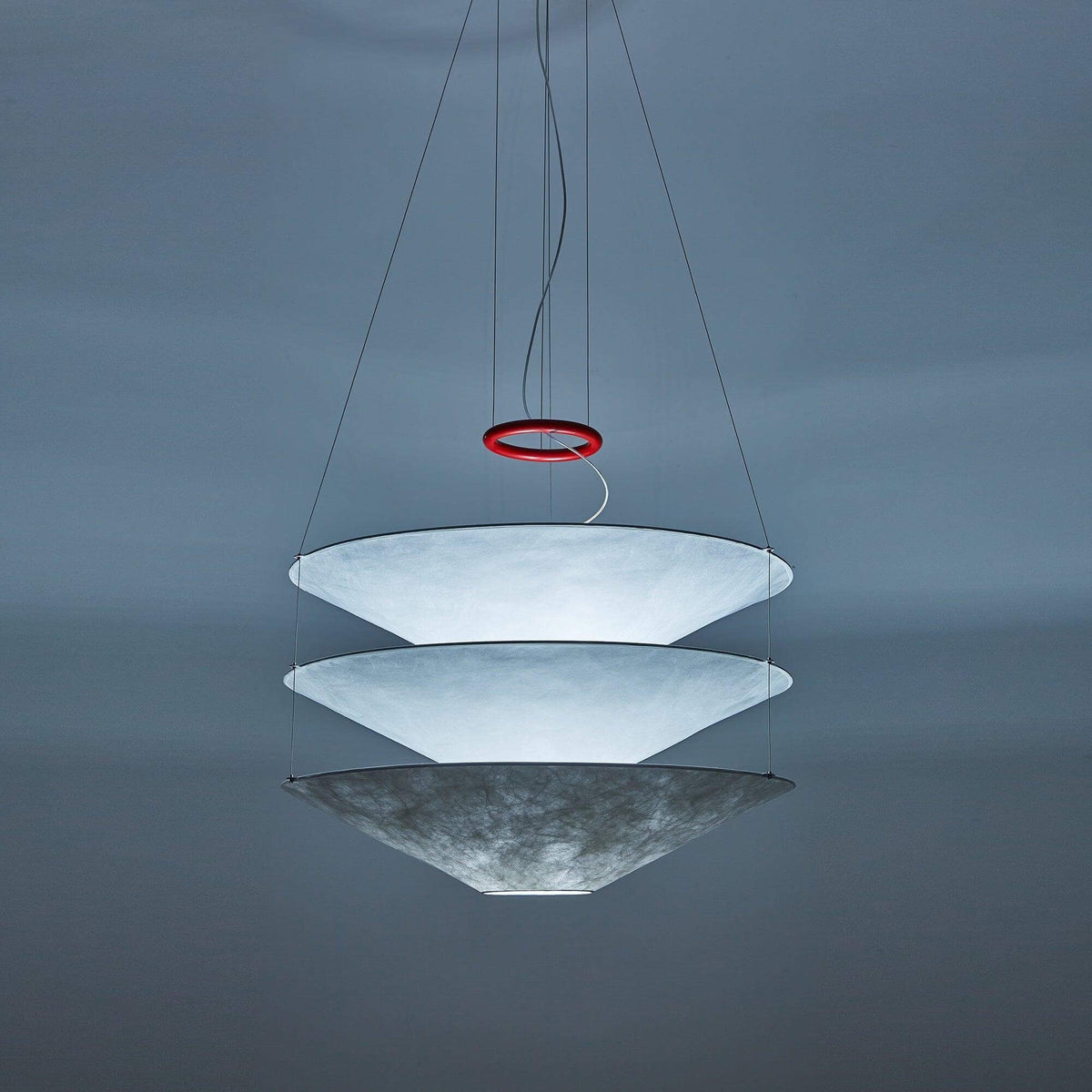 Circular Hoop Hanging Lamp with Textured Shades Red 30-Inch Fixture for Island & Table Lighting