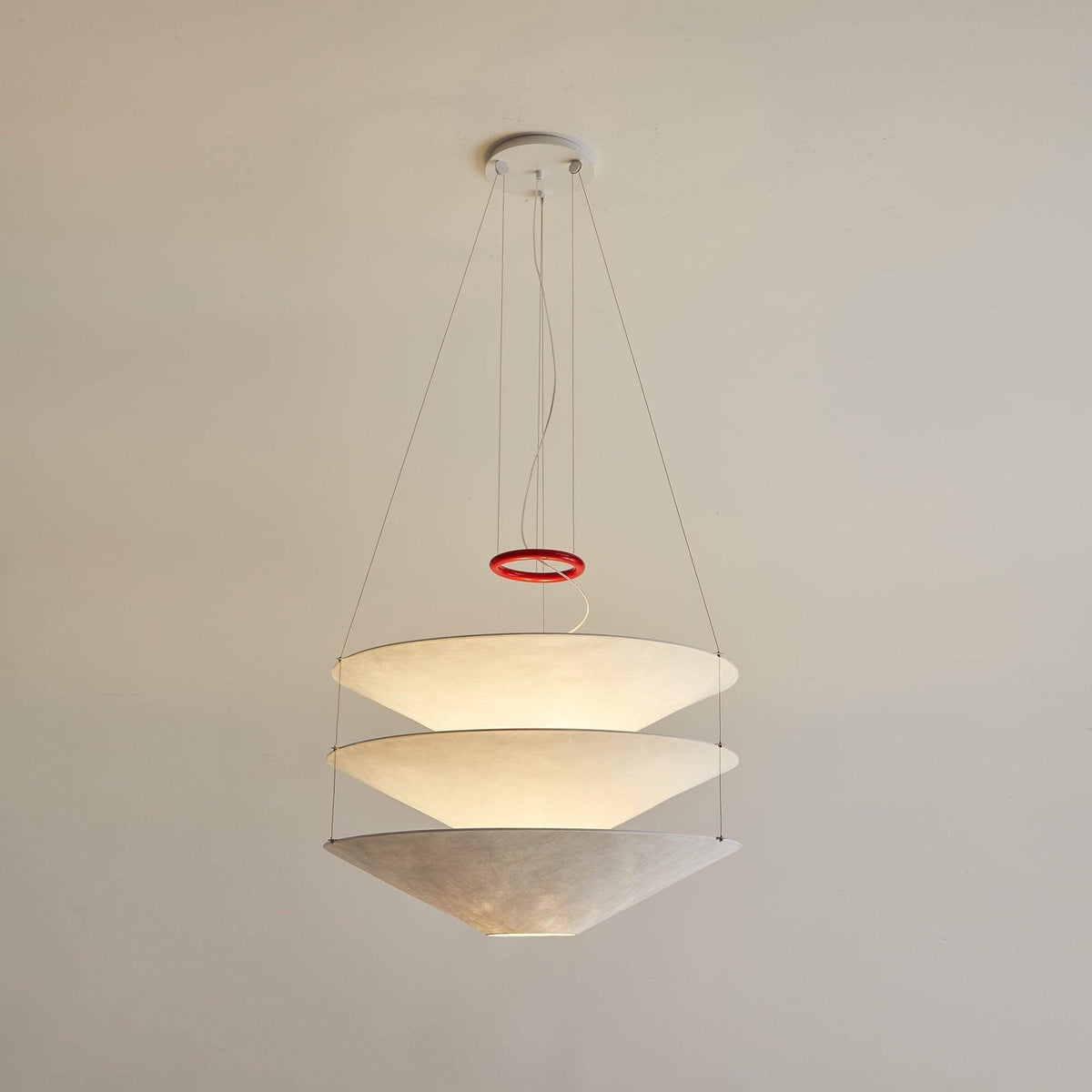 Circular Hoop Hanging Lamp with Textured Shades Red 30-Inch Fixture for Island & Table Lighting