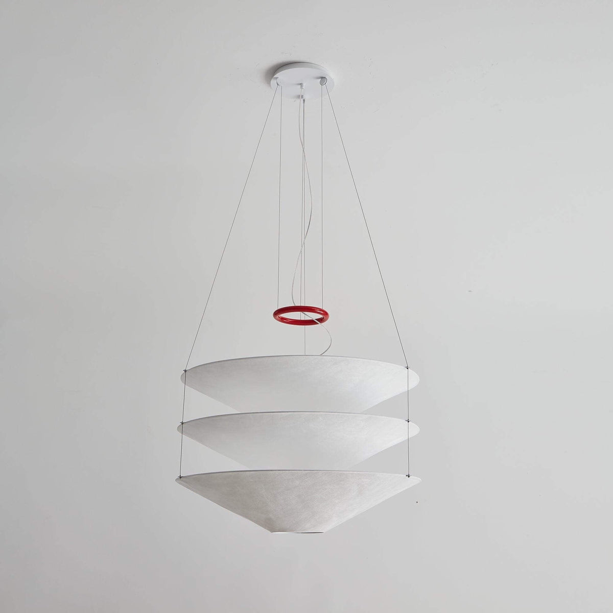 Circular Hoop Hanging Lamp with Textured Shades Red 30-Inch Fixture for Island & Table Lighting
