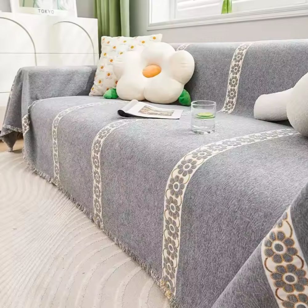 Flora Couch Cover - Premium Chenille, Leaf Pattern