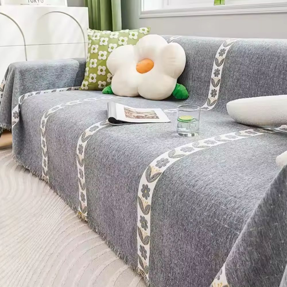 Flora Couch Cover - Premium Chenille, Leaf Pattern