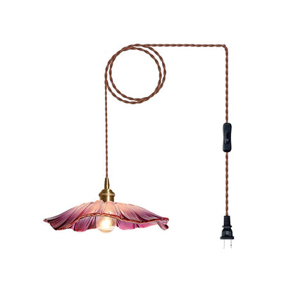 Hanging Ceiling Fixture with Floral Glass Shade 11 in x 5 in for Dining Areas Kitchen Islands Breakfast Nooks Pink Clear Green Finish Adjust