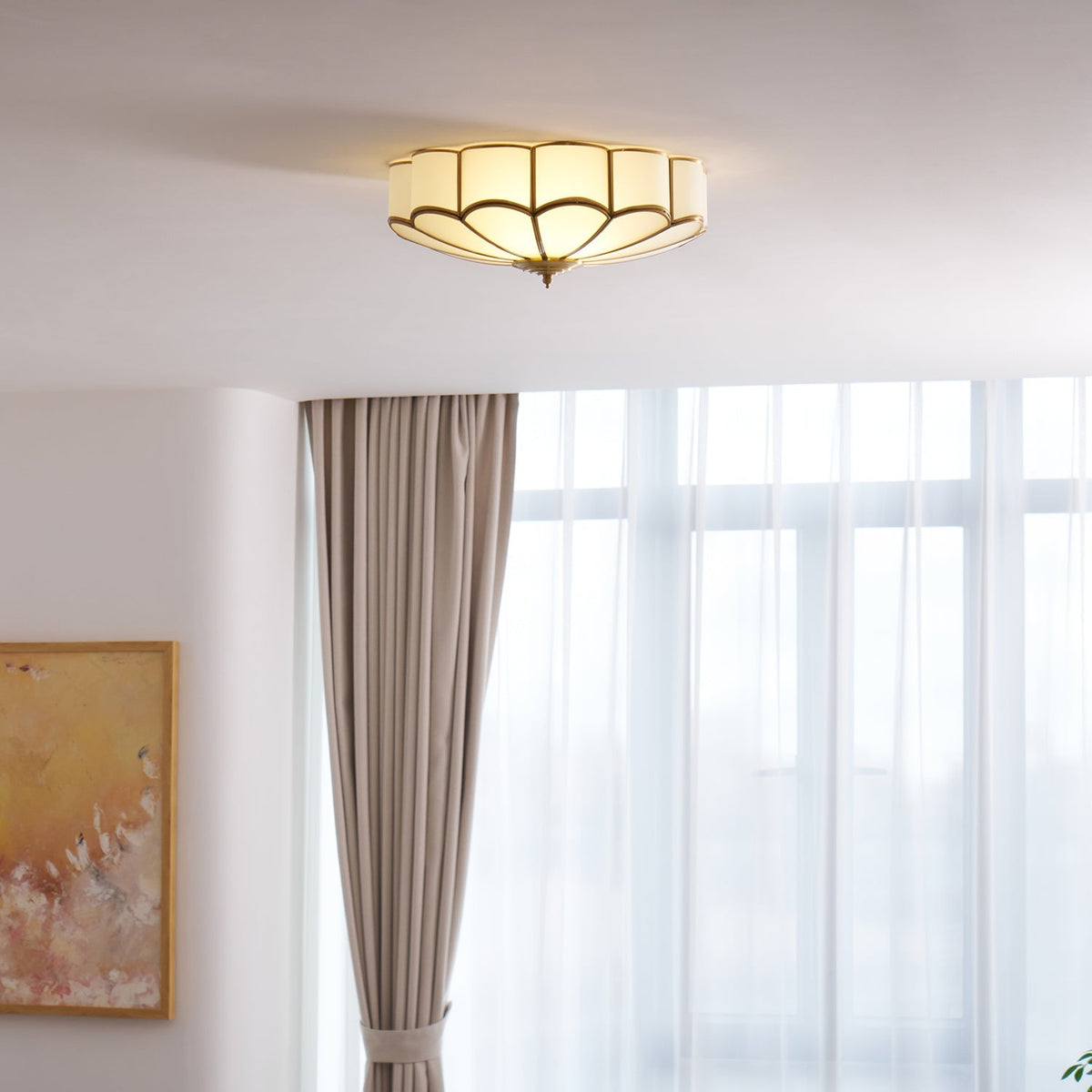 Brass Ceiling Light Flush Mount Frosted Glass Multi-Arm for Bedroom Study Living Room Modern Semi-Flush Home Indoor Accent Lighting