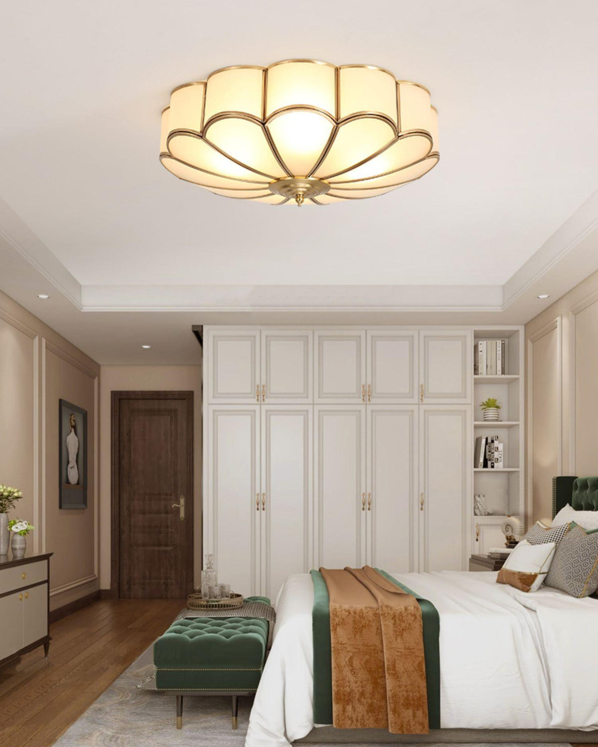 Brass Ceiling Light Flush Mount Frosted Glass Multi-Arm for Bedroom Study Living Room Modern Semi-Flush Home Indoor Accent Lighting