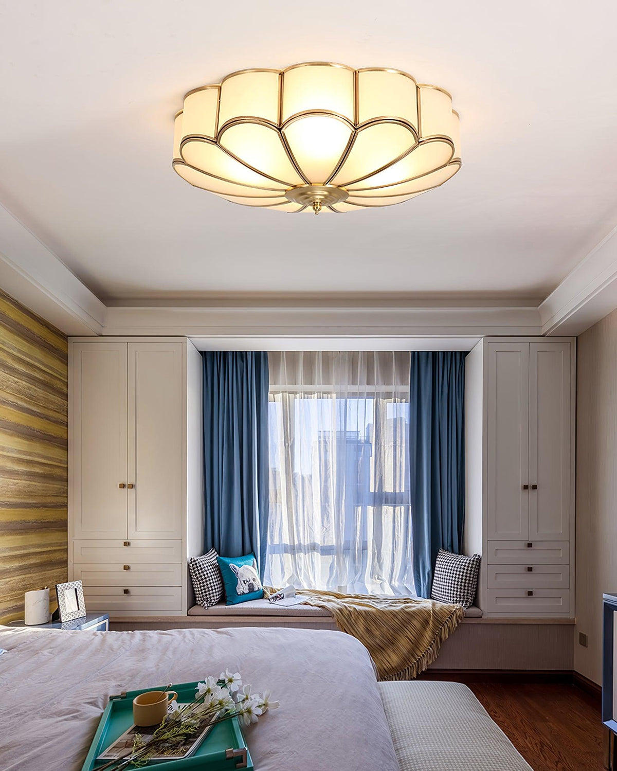 Brass Ceiling Light Flush Mount Frosted Glass Multi-Arm for Bedroom Study Living Room Modern Semi-Flush Home Indoor Accent Lighting