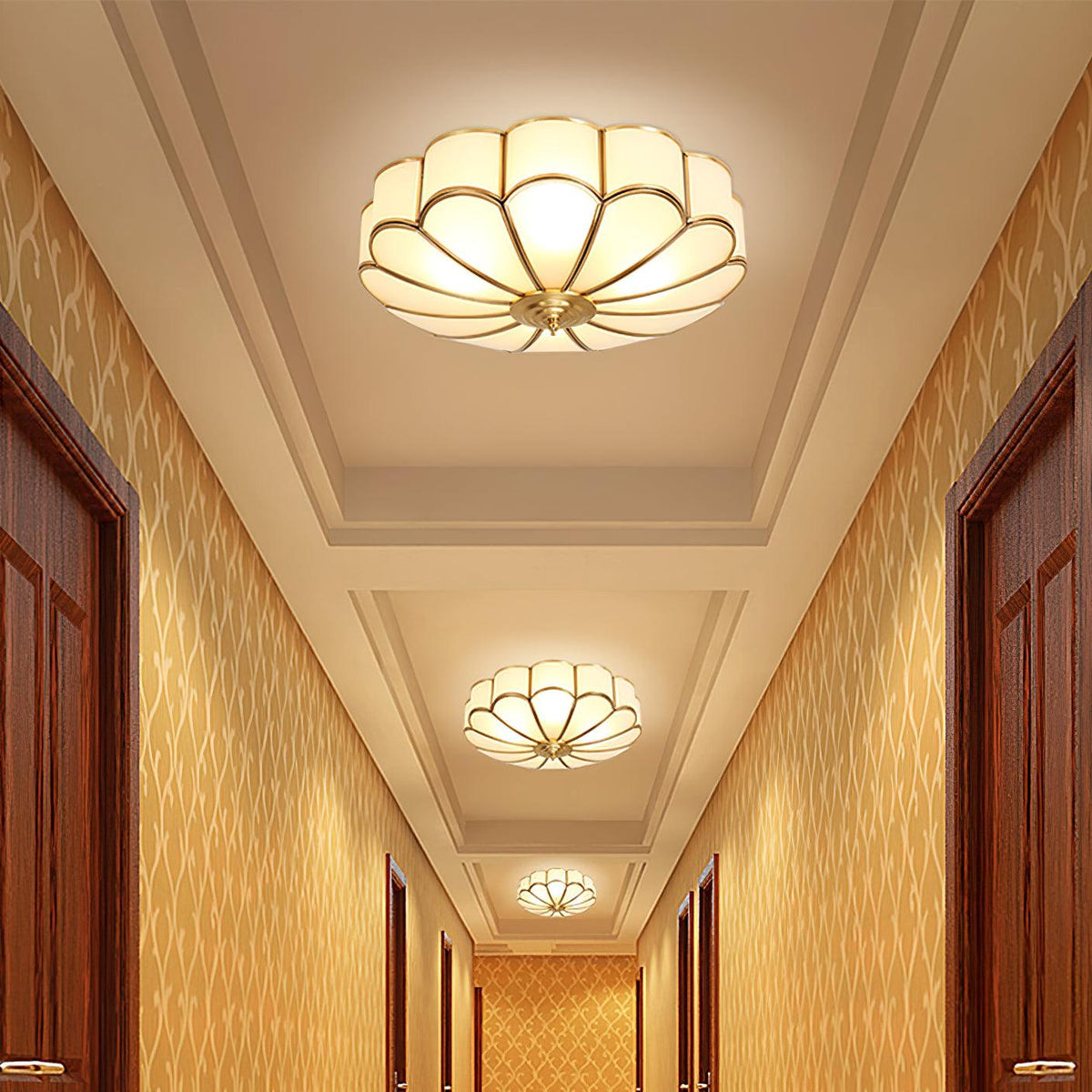 Brass Ceiling Light Flush Mount Frosted Glass Multi-Arm for Bedroom Study Living Room Modern Semi-Flush Home Indoor Accent Lighting