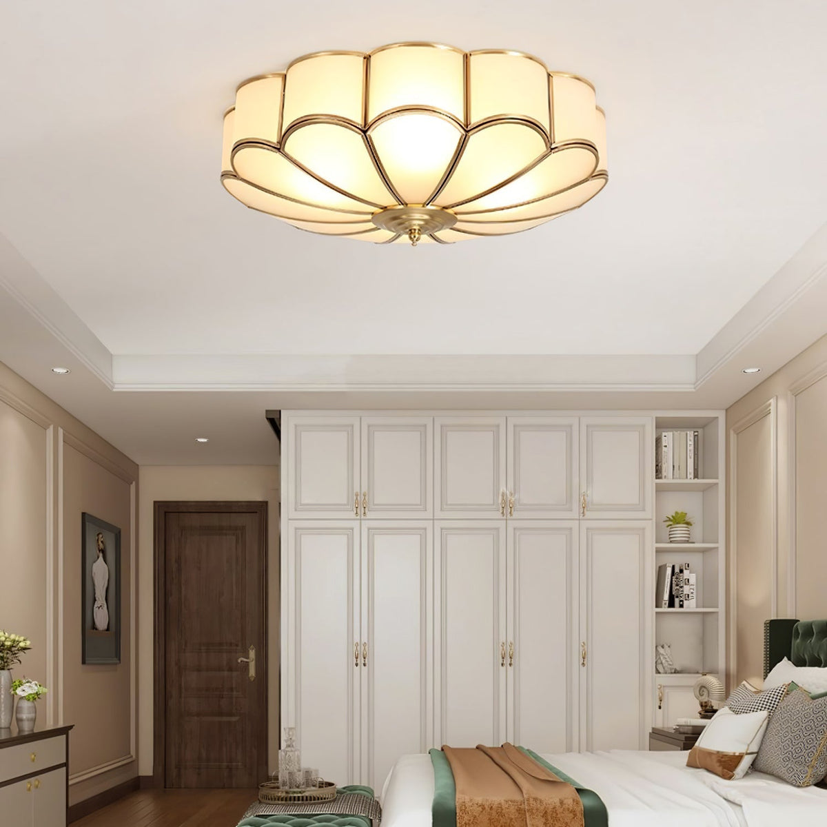 Brass Ceiling Light Flush Mount Frosted Glass Multi-Arm for Bedroom Study Living Room Modern Semi-Flush Home Indoor Accent Lighting