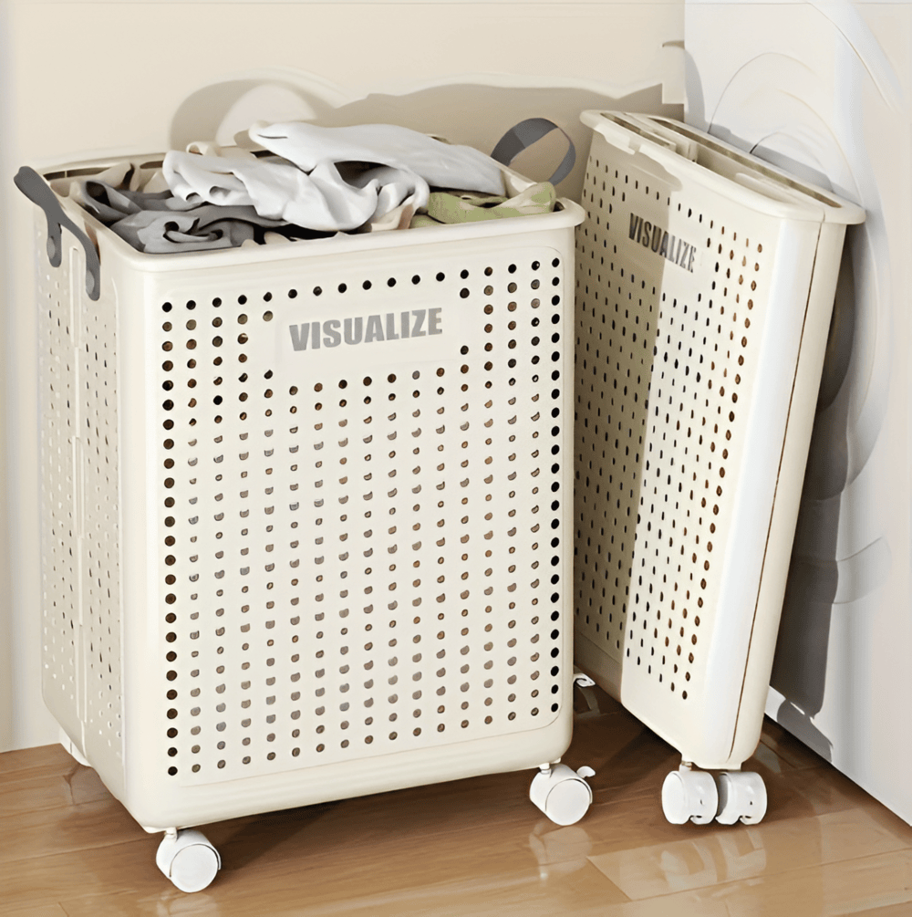 FoldEase | Collapsible Laundry Basket with Wheels & Space-Saving Design | Durable Storage Solution for Easy Transport