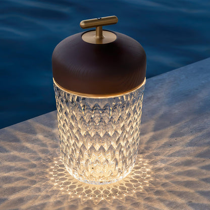 Rechargeable Crystal Desk Lamp with Wood Accents & USB Port – 11 in Cordless LED Reading Light for Nightstand, Office, Bedroom, Patio