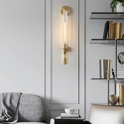 Wall-Mount Light Fixture 28 Inches Clear Glass Tubes Metal Frame E26 Base for Hallways Bedrooms Living Rooms Entryways Contemporary Industri