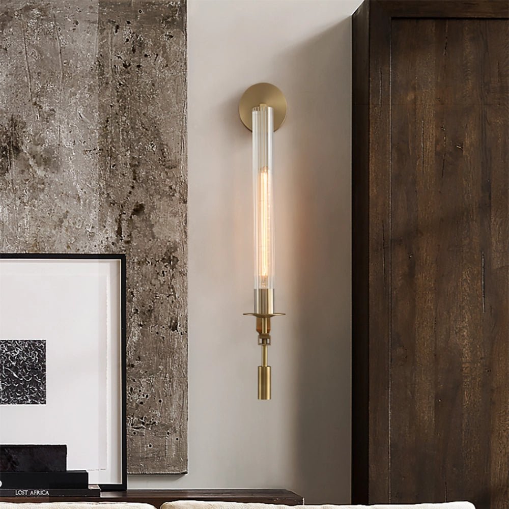 Wall-Mount Light Fixture 28 Inches Clear Glass Tubes Metal Frame E26 Base for Hallways Bedrooms Living Rooms Entryways Contemporary Industri