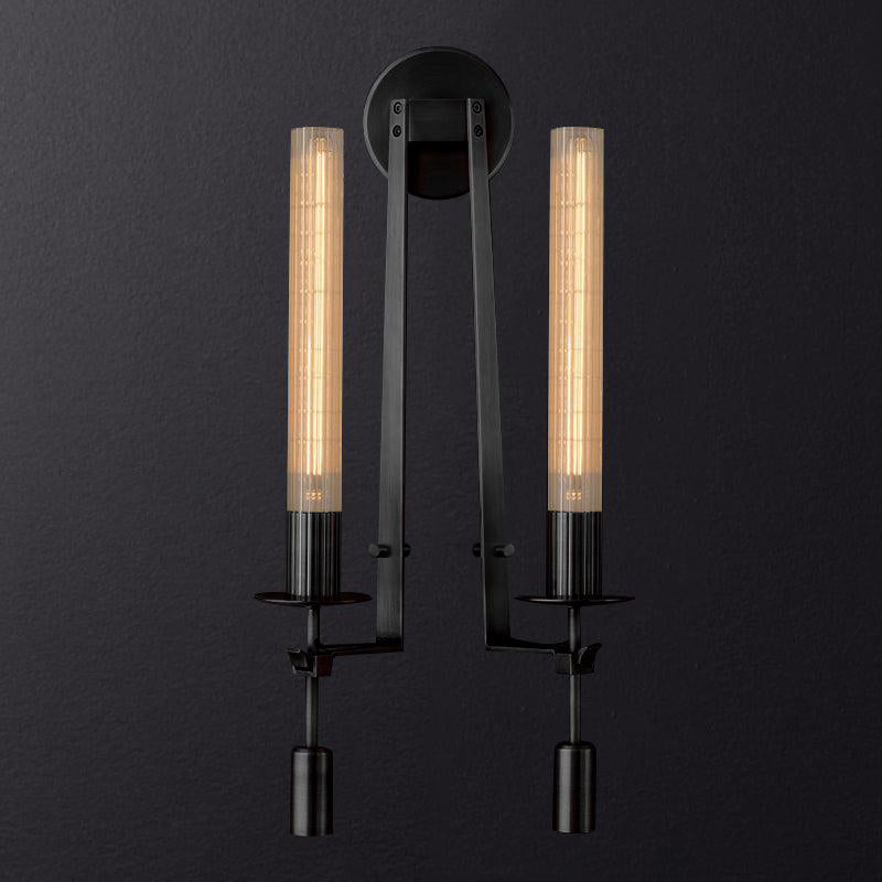Wall-Mount Light Fixture 28 Inches Clear Glass Tubes Metal Frame E26 Base for Hallways Bedrooms Living Rooms Entryways Contemporary Industri