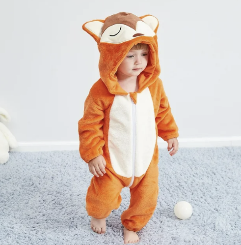 Infant Zip-Up Hooded Sleeper with Animal Character Costume Design for Boys & Girls | Soft Cotton Poly Blend Loungewear Pajamas for Babies 0-