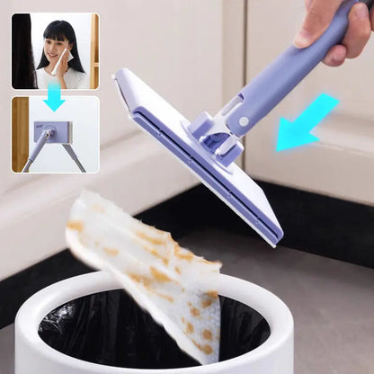 Disposable Wipe Floor Mop with 28-Inch Handle for Kitchens Bathrooms Hardwood Tile No-Bucket Quick Clean System Lilac