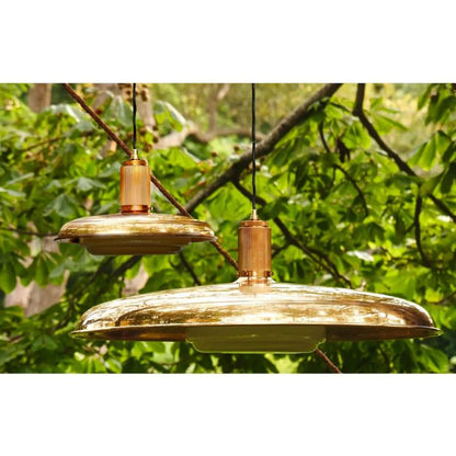 Hand-Spun Brass Pendant Light with Handblown Glass Shade in 5 Finishes – 16, 24 or 34 Inch Round Ceiling Light for Dining Room Kitchen
